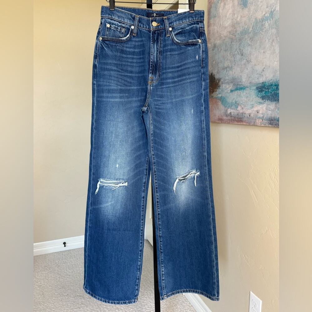 7 For All Mankind Kate Modern Straight Distressed Jeans Women’s 27 Slate NWT - Picture 2 of 11